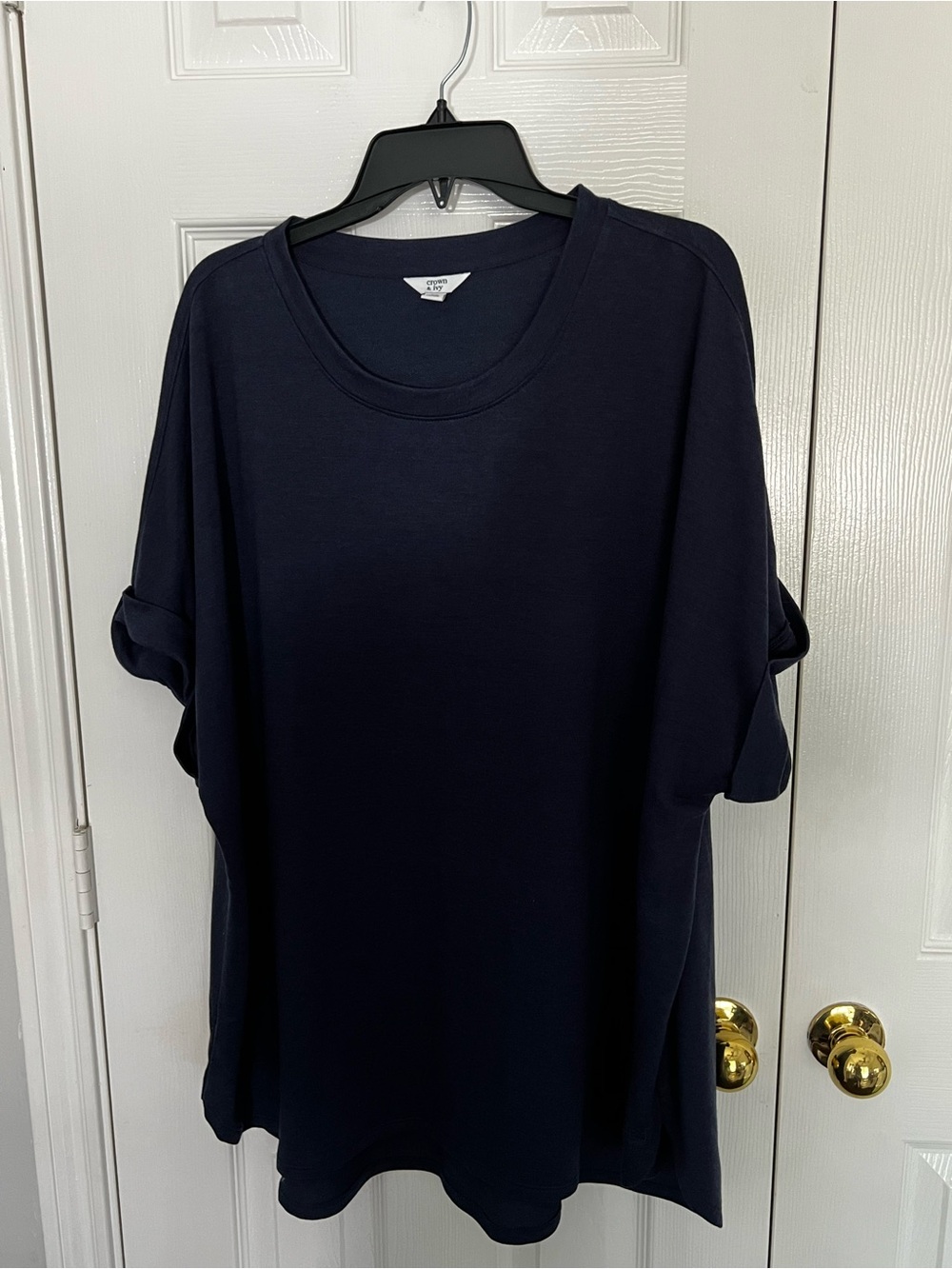 crown & ivy Navy Short Sleeve Crewneck Top